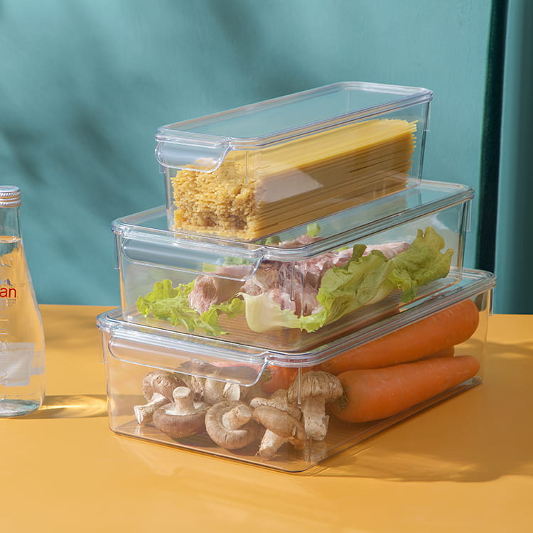 Caja de almacenamiento para frigorífico transparente con tapa, Conservación de alimentos frescos, Caja de almacenamiento de material PET, Conservación congelada